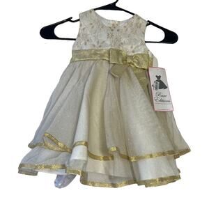 Rare Editions Gold Ruffle Sparkle Bow Special Occasion Dress Girls Size 24 M